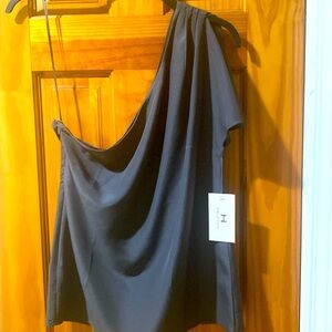 Halston charcoal asymmetrical cold shoulder top.
